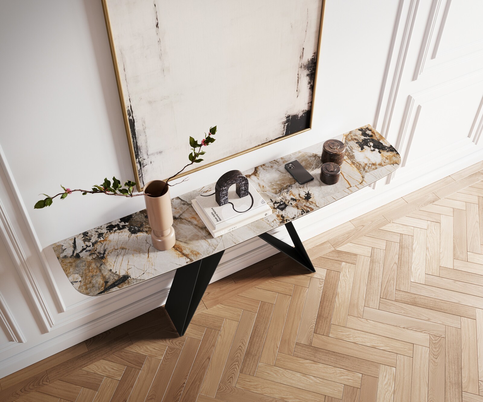 Console Edge forme bateau 180x40 cm Céramique Patagonia Poliert Velio Métal Noir 2