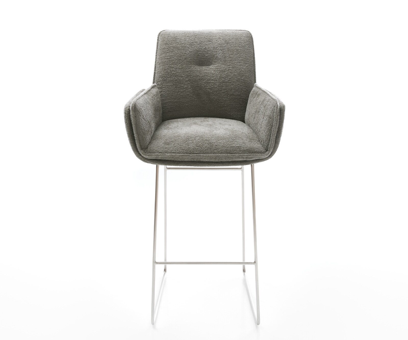 Barstuhl Nela-Flex Bouclé Soft Schlamm Kufengestell Edelstahl Silberfarben 2