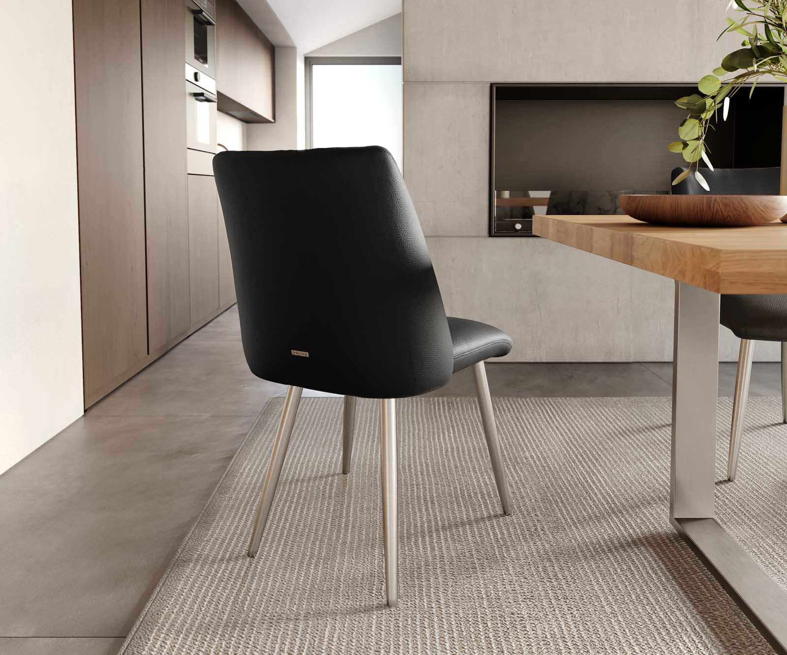 Esszimmerstuhl Elso-Flex Echt-Leder Schwarz 4-Fuß konisch Edelstahl Taschenfederkern 3 Esszimmerstuhl Elso-Flex Echt-Leder Schwarz 4-Fuß konisch Edelstahl Taschenfederkern 3