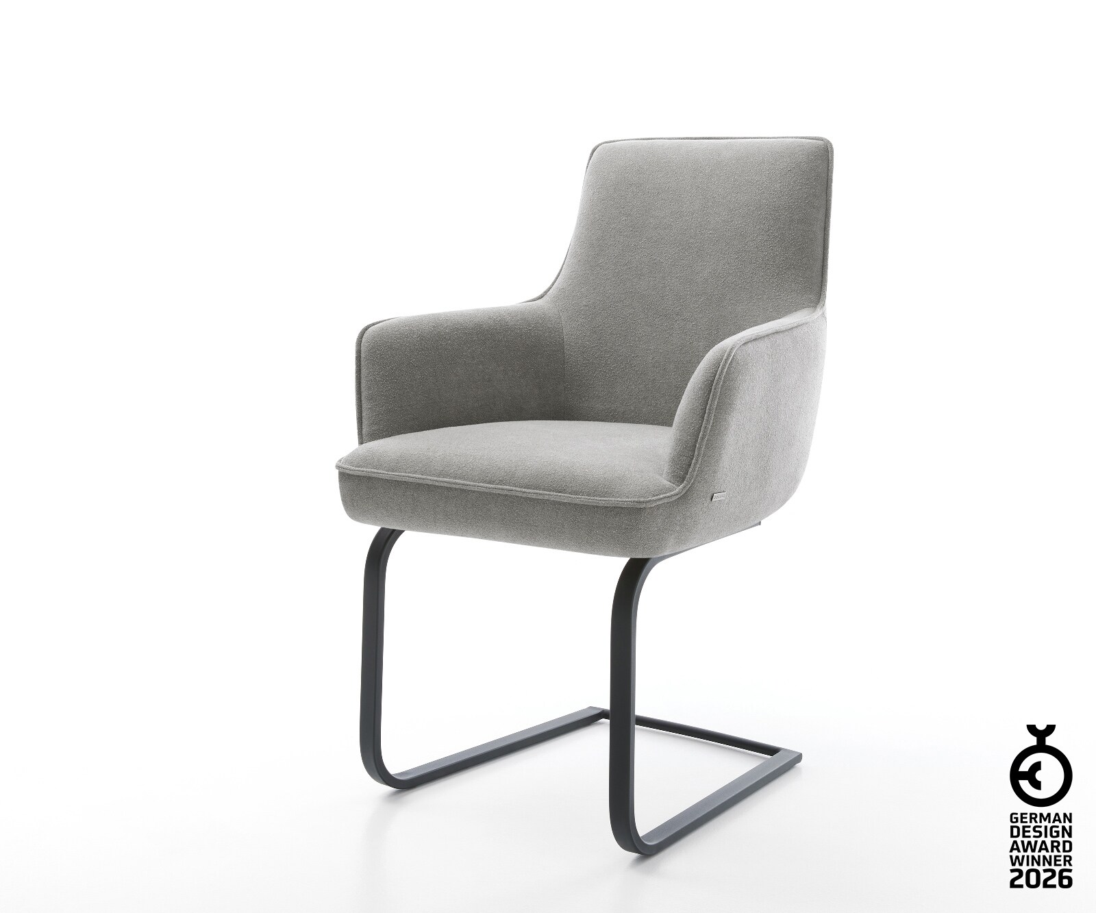 Freischwinger Heira-Flex mit Armlehnen Strukturstoff Soft Grau Freischwinger flach Schwarz Taschenfederkern