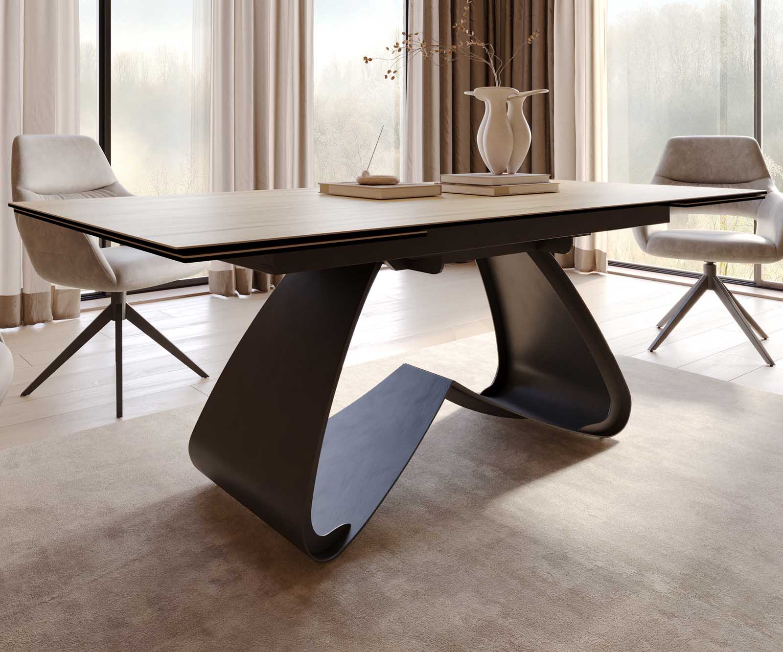Table à manger Edge 200-300x100 céramique Laminam® Sabbia couleur chêne cadre en W noir extensible 6