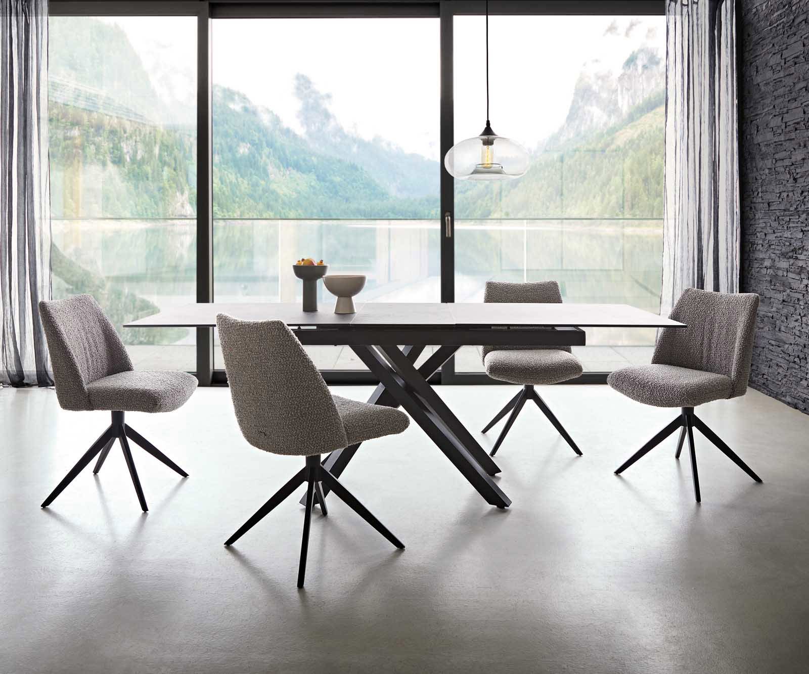 Drehstuhl Elso-Flex Bouclé Silbergrau Kreuzgestell breit Schwarz 360° drehbar Taschenfederkern 5 Drehstuhl Elso-Flex Bouclé Silbergrau Kreuzgestell breit Schwarz 360° drehbar Taschenfederkern 5