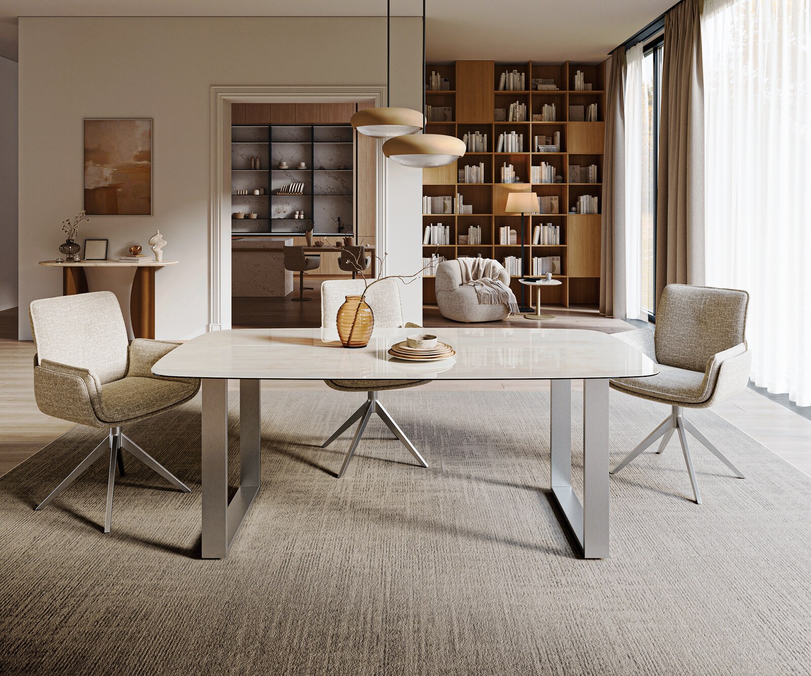 Esstisch Edge Boot 200x100 cm Keramik Onyx Champagne Edelstahl Breit 1