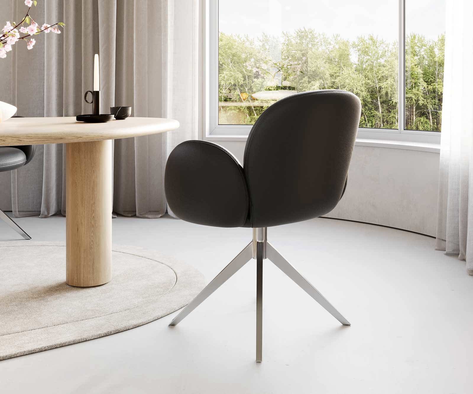 Chaise-pivotante Nube-Flex avec accoudoirs cuir de vache noir pied croisé large acier inoxydable brossé pivotement sur 360° ressorts ensachés 5 Chaise-pivotante Nube-Flex avec accoudoirs cuir de vache noir pied croisé large acier inoxydable brossé pivotement sur 360° ressorts ensachés 5