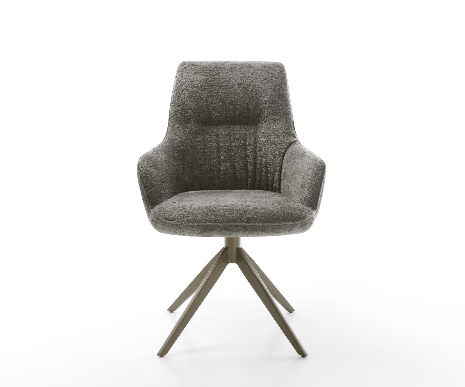 Chaise-pivotante Zelia-Flex avec accoudoirs bouclé doux couleur boue pied croisé large aspect titane pivotement sur 360° fonction bascule resorts ensachés 1