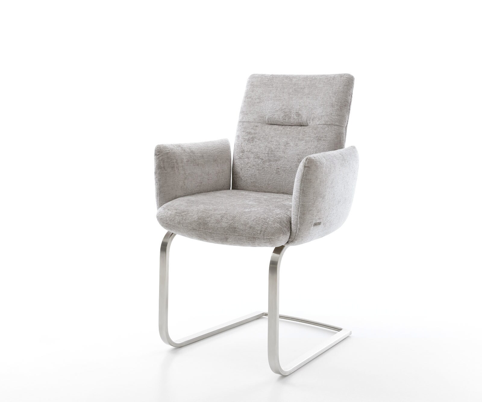 Freischwinger Jova-Flex mit Armlehnen Chenille Silbergrau Freischwinger flach Edelstahl Taschenfederkern