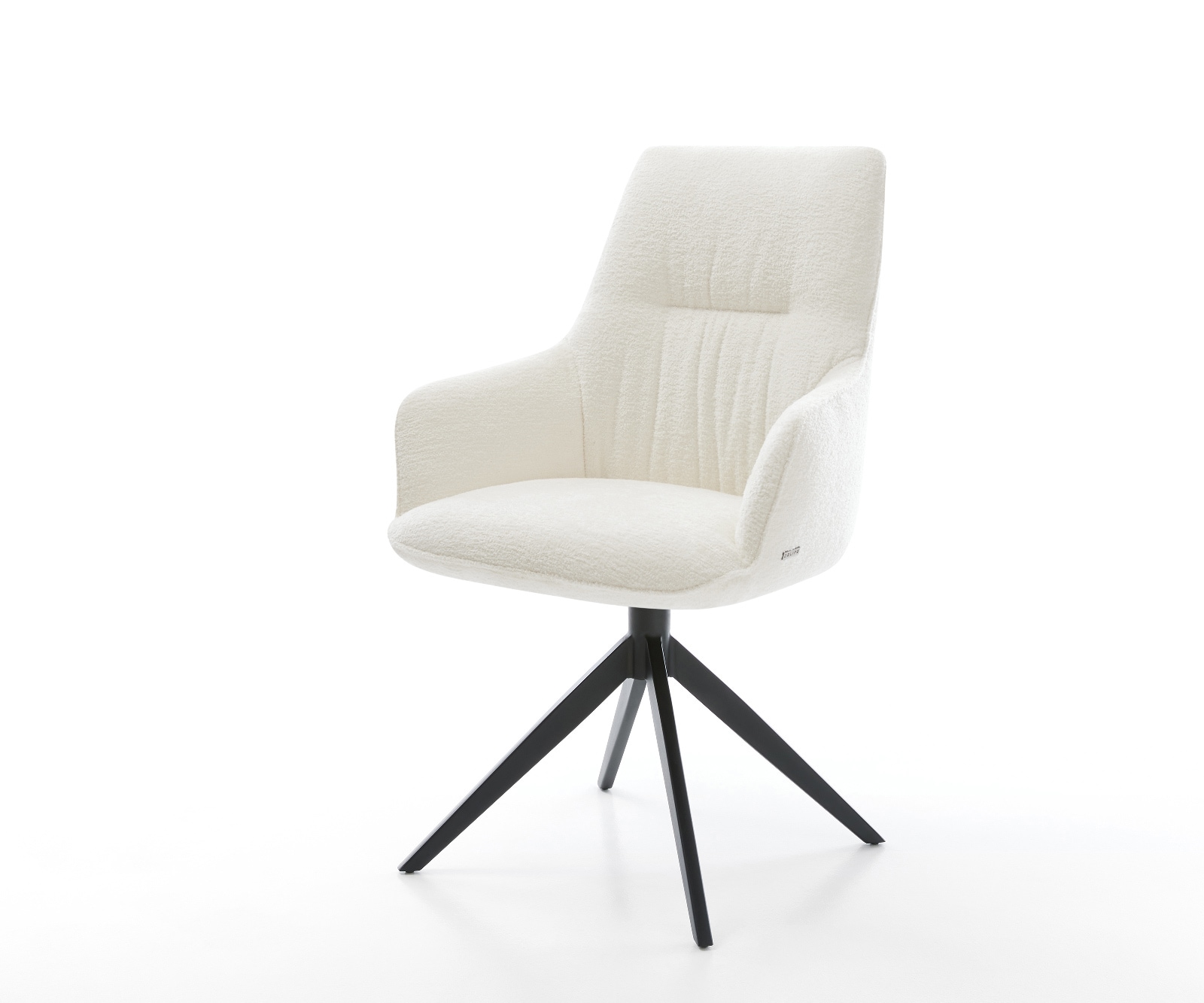 Drehstuhl Zelia-Flex mit Armlehnen Bouclé Soft Beige Kreuzgestell breit Schwarz 360° drehbar Wippfunktion Taschenfederkern 1
