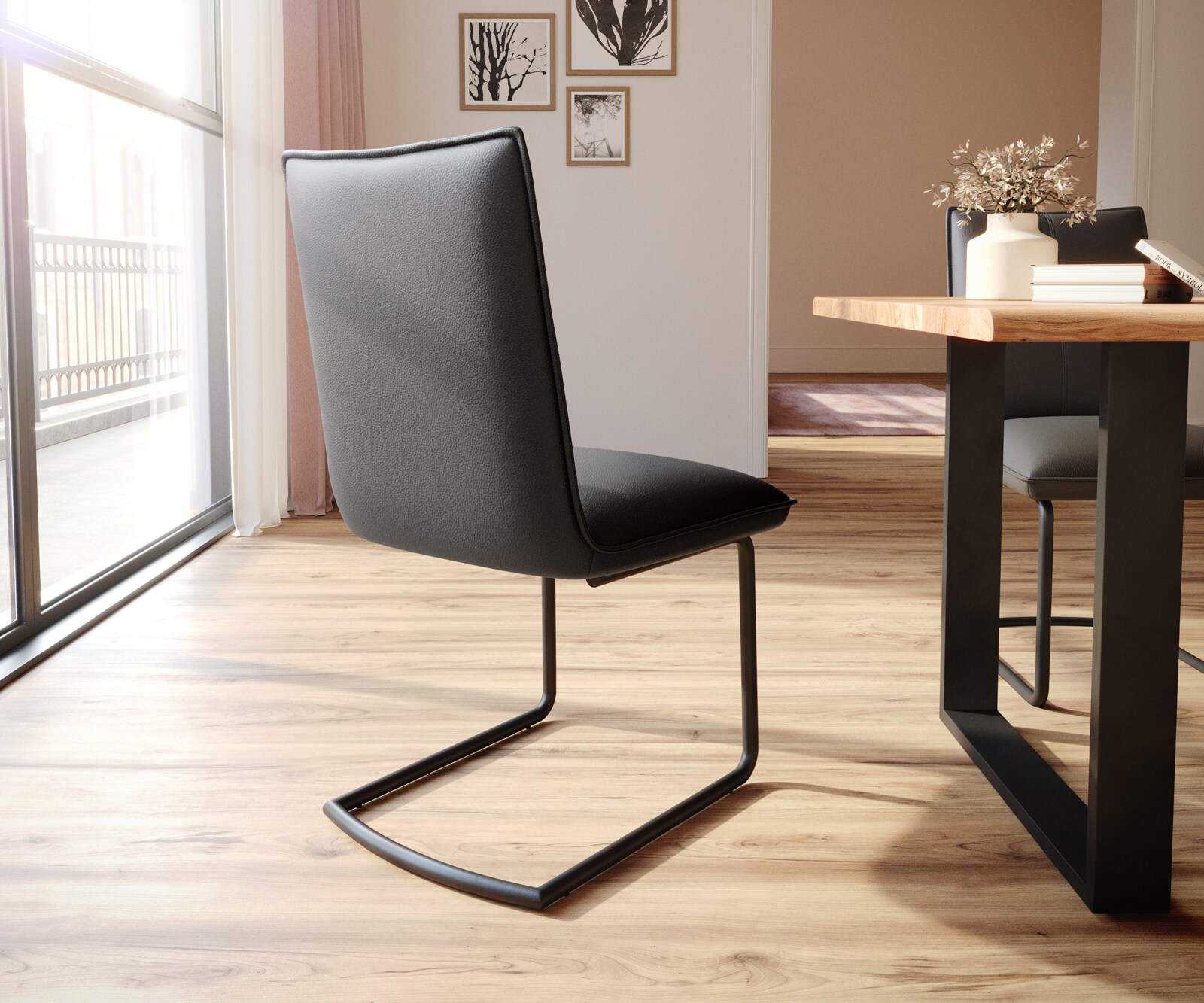 Freischwinger Lelio-Flex Echt-Leder Schwarz Freischwinger rund Schwarz Taschenfederkern 5