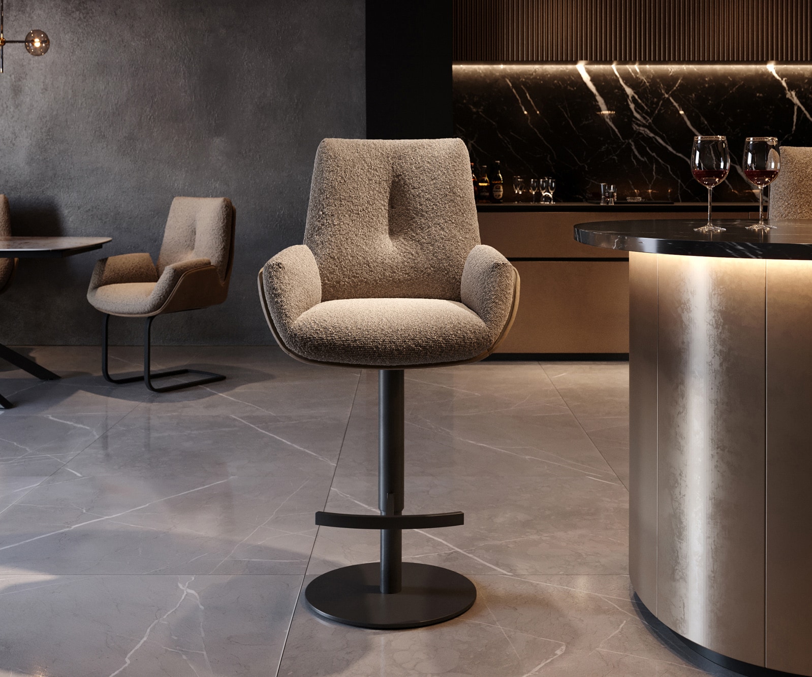 Barstuhl Clea-Flex Materialmix Schlamm Drehfuß höhenverstellbar Metall drehbar Taschenfederkern 1 Barstuhl Clea-Flex Materialmix Schlamm Drehfuß höhenverstellbar Metall drehbar Taschenfederkern 1
