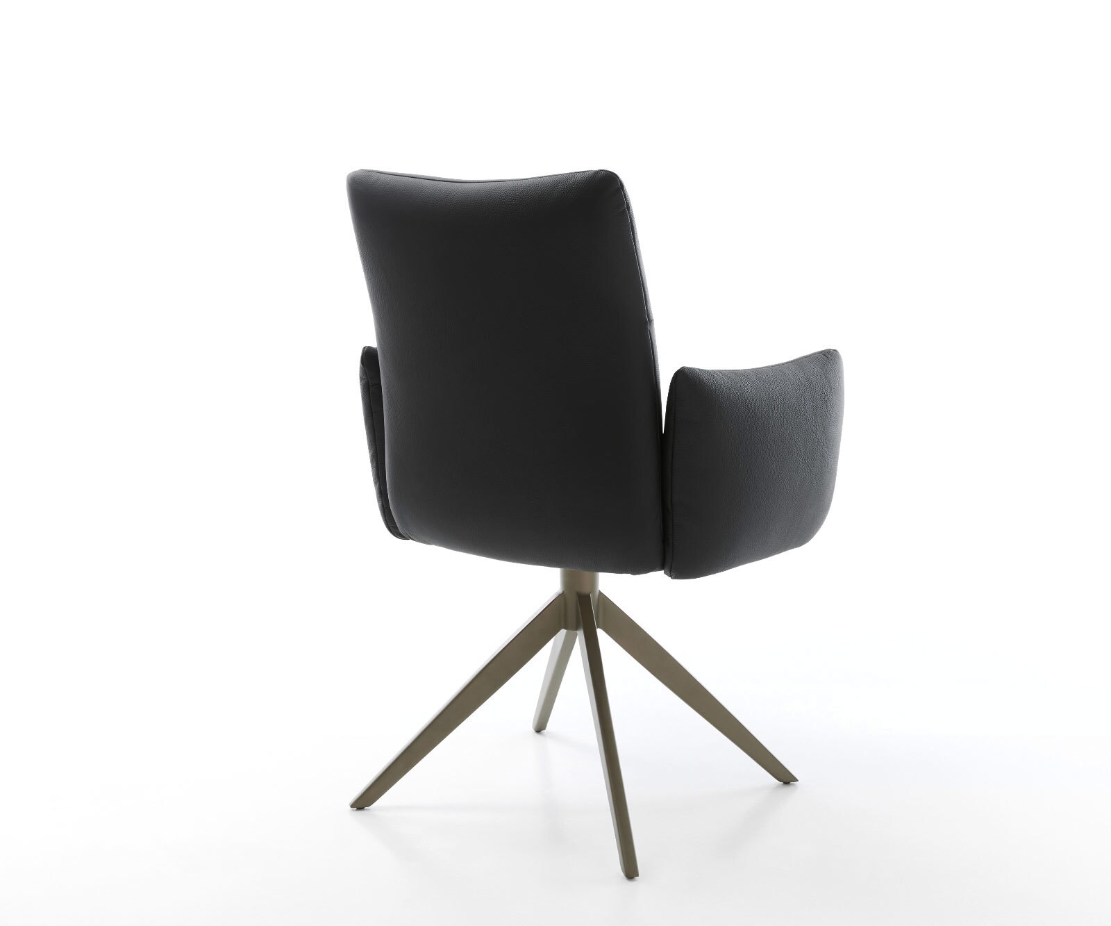 Drehstuhl Jova-Flex mit Armlehnen Echt-Leder Schwarz Kreuzgestell breit Effektfinish Titan 360° drehbar Wippfunktion Taschenfederkern 4