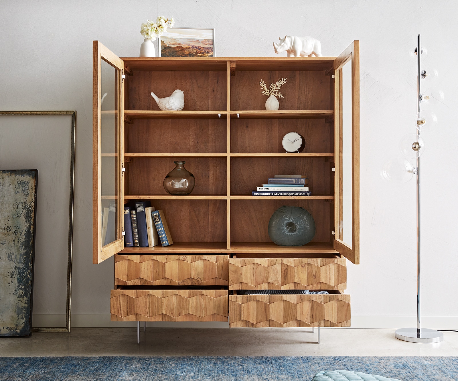 Vitrine Fevo 115x150 cm Akazie Natur L-Fuß 3 Vitrine Fevo 115x150 cm Akazie Natur L-Fuß 3