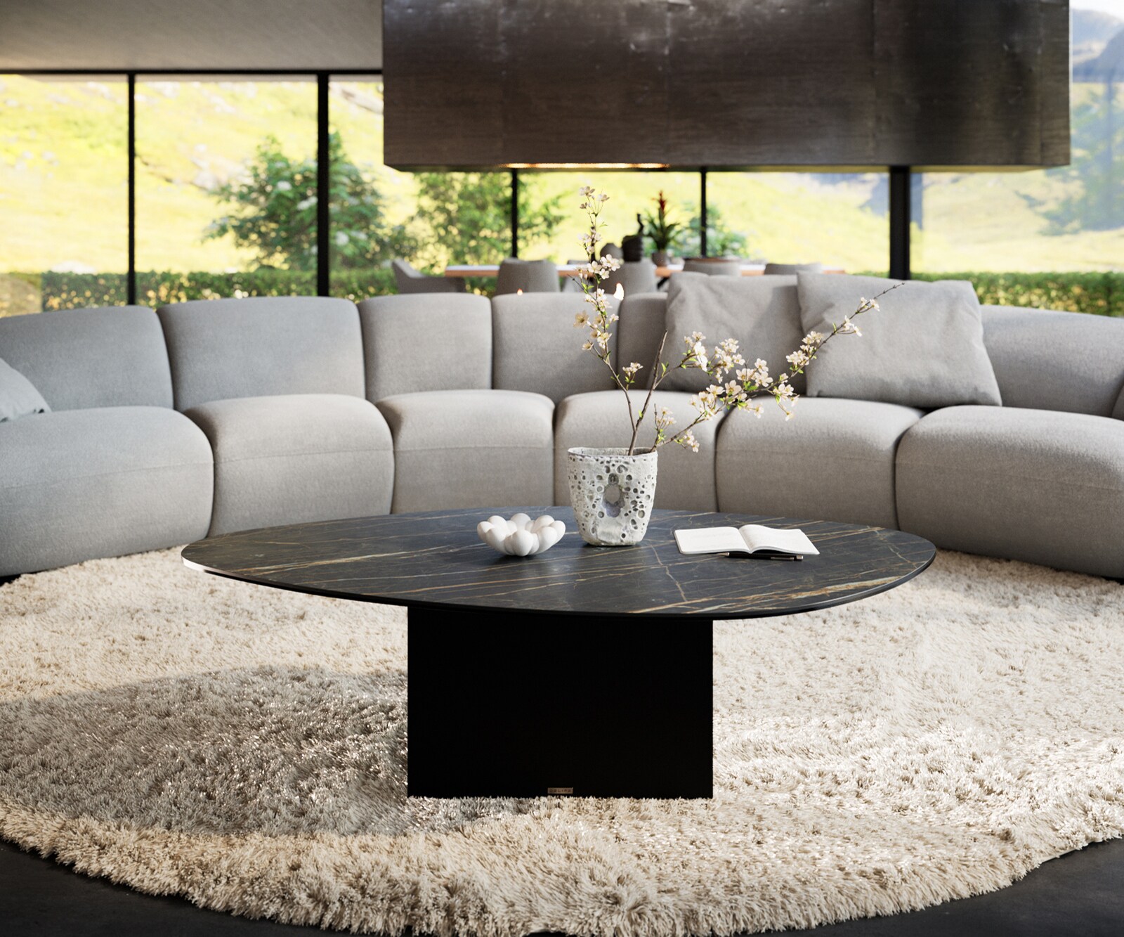 Couchtisch Edge Organisch 140x76 cm Keramik Laminam® Noir Desir Braun Salto Metall Schwarz 2