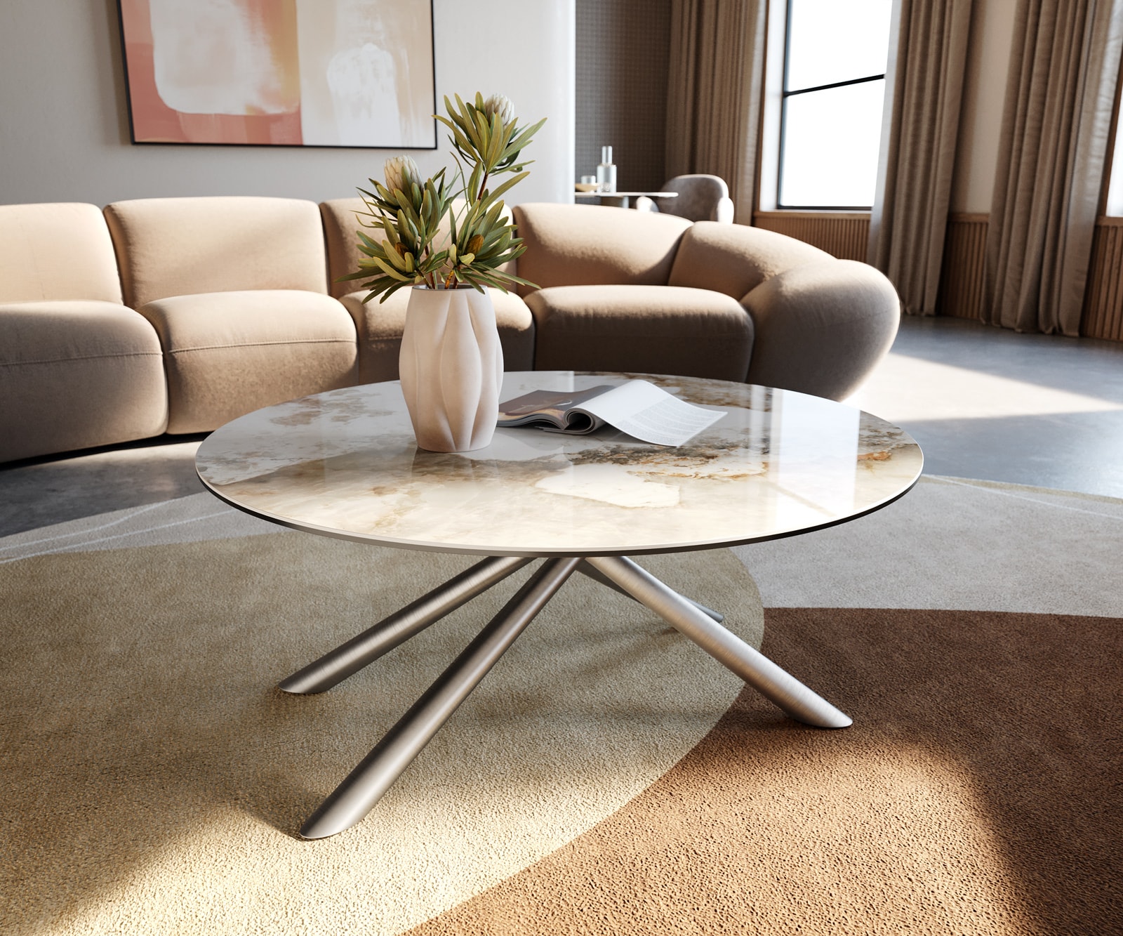 Couchtisch Edge Rund 90x90 cm Keramik Minas Melange Sarity Edelstahl gebürstet 1