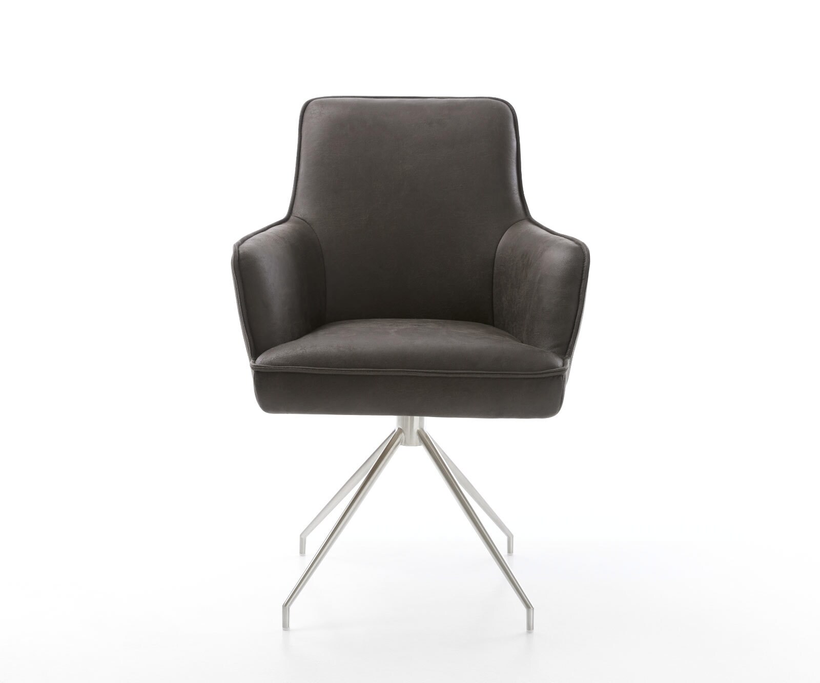 Chaise-pivotante Heira-Flex avec accoudoirs microvelours anthracite vintage pied croisé conique acier inoxydable brossé pivotement sur 180° ressorts ensachés 1