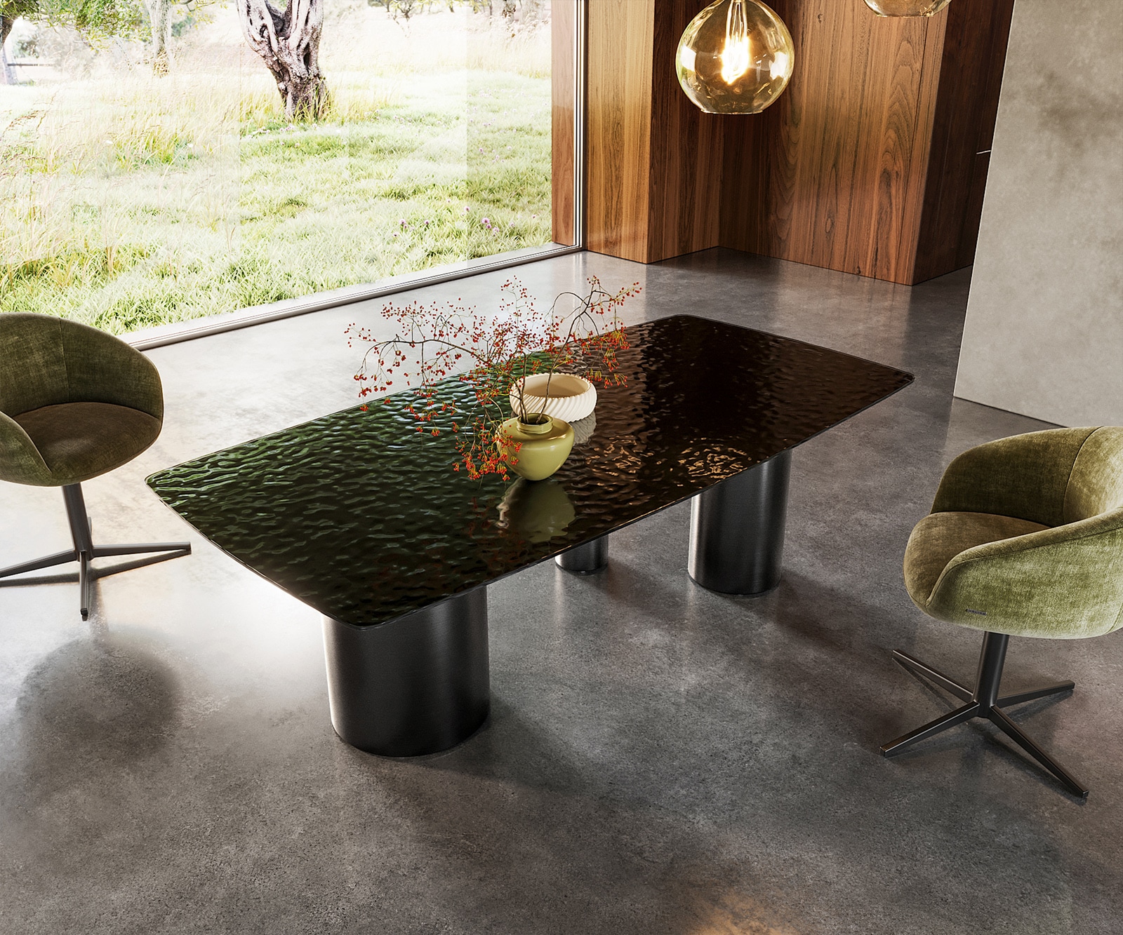 Table à manger Edge Boot 200x100 verre en relief noir 3D-Design Troa acier inoxydable graphite Table à manger Edge Boot 200x100 verre en relief noir 3D-Design Troa acier inoxydable graphite
