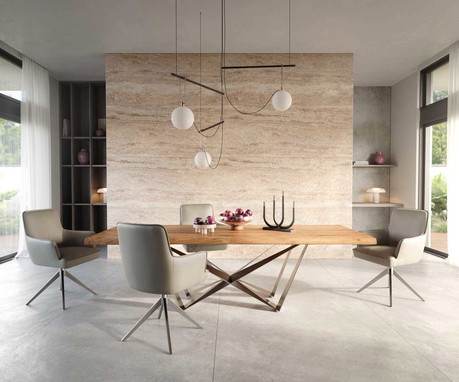 Drehstuhl Heira-Flex mit Armlehnen Echt-Leder Schlamm Kreuzgestell breit Edelstahl 360° drehbar Taschenfederkern 5