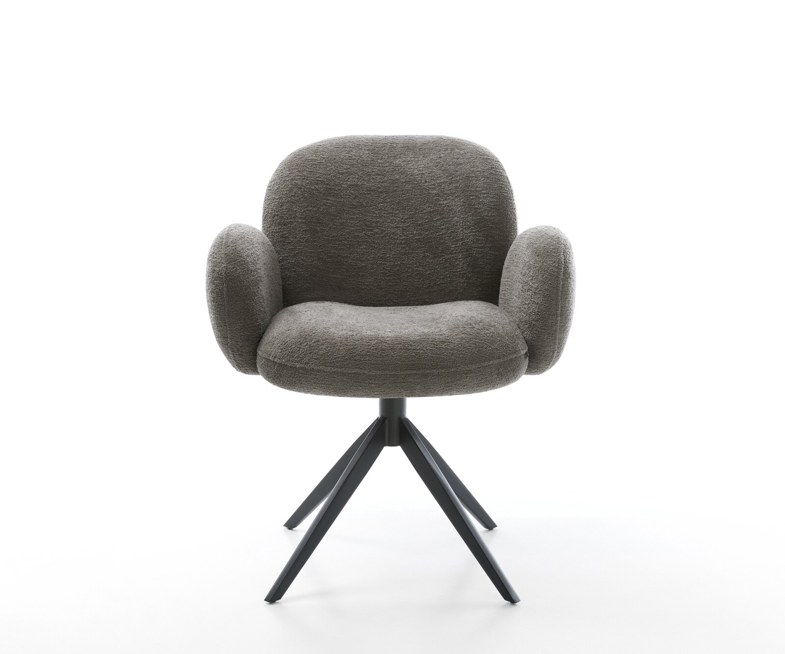 Chaise-pivotante Nube-Flex avec accoudoirs bouclé doux couleur boue pied croisé large noir pivotement sur 360° fonction bascule resorts ensachés 1
