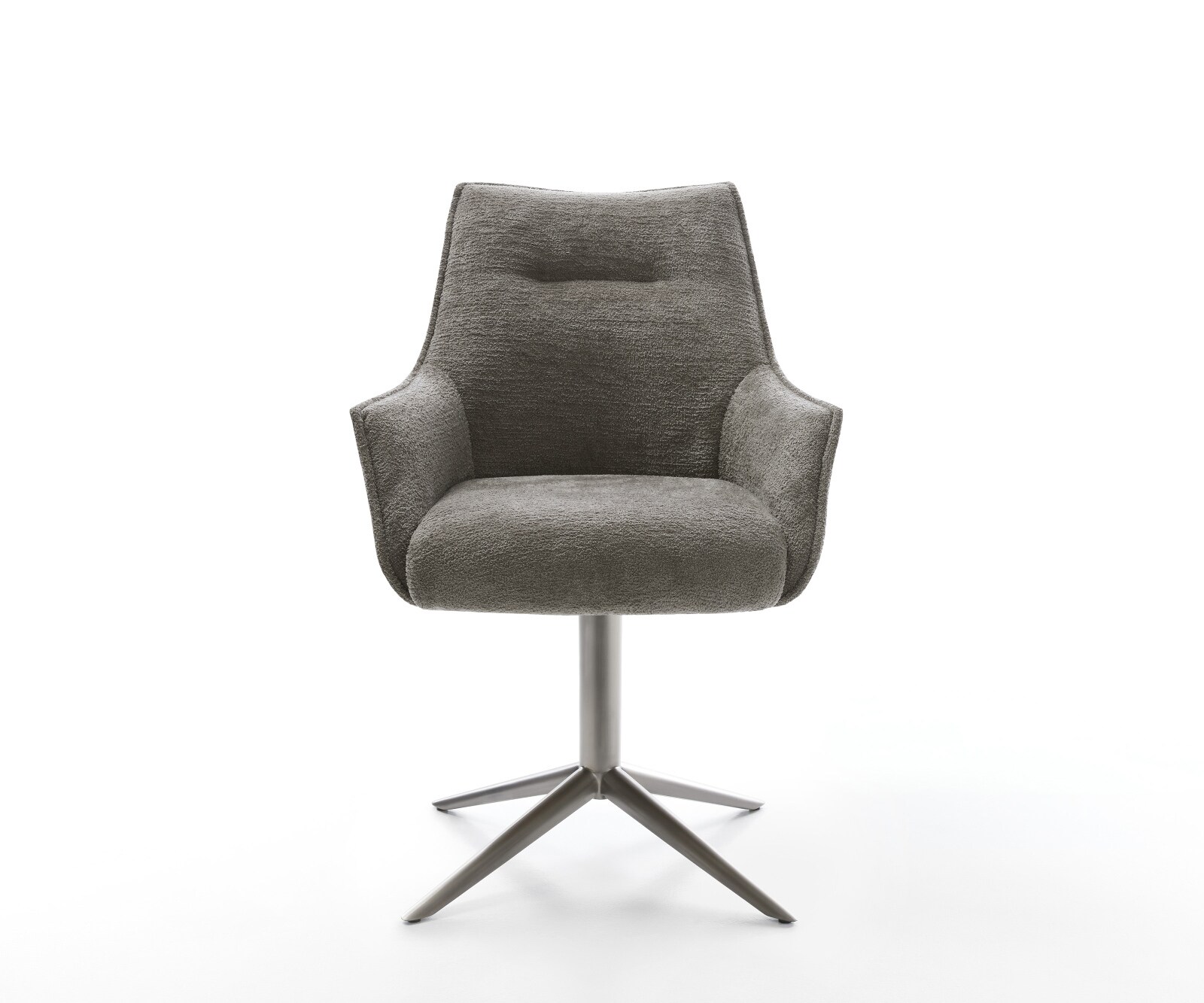 Chaise-pivotante Alja-Flex avec accoudoirs bouclé doux couleur boue pied de chaise 4 branches grafiete pivotement sur 360° fonction bascule resorts ensachés 2