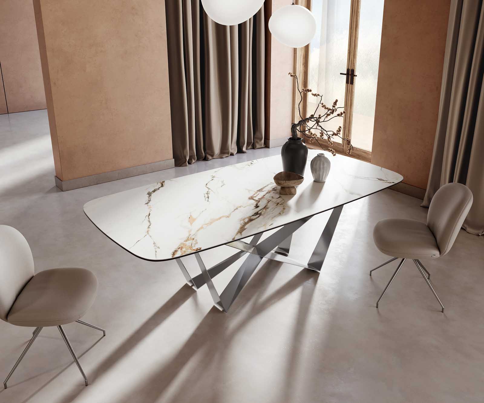 Esstisch Edge Boot 240x120 Keramik Calacatta Luxe Weiß-Gold-Grau Spider Flachstahl Edelstahl 4 Esstisch Edge Boot 240x120 Keramik Calacatta Luxe Weiß-Gold-Grau Spider Flachstahl Edelstahl 4