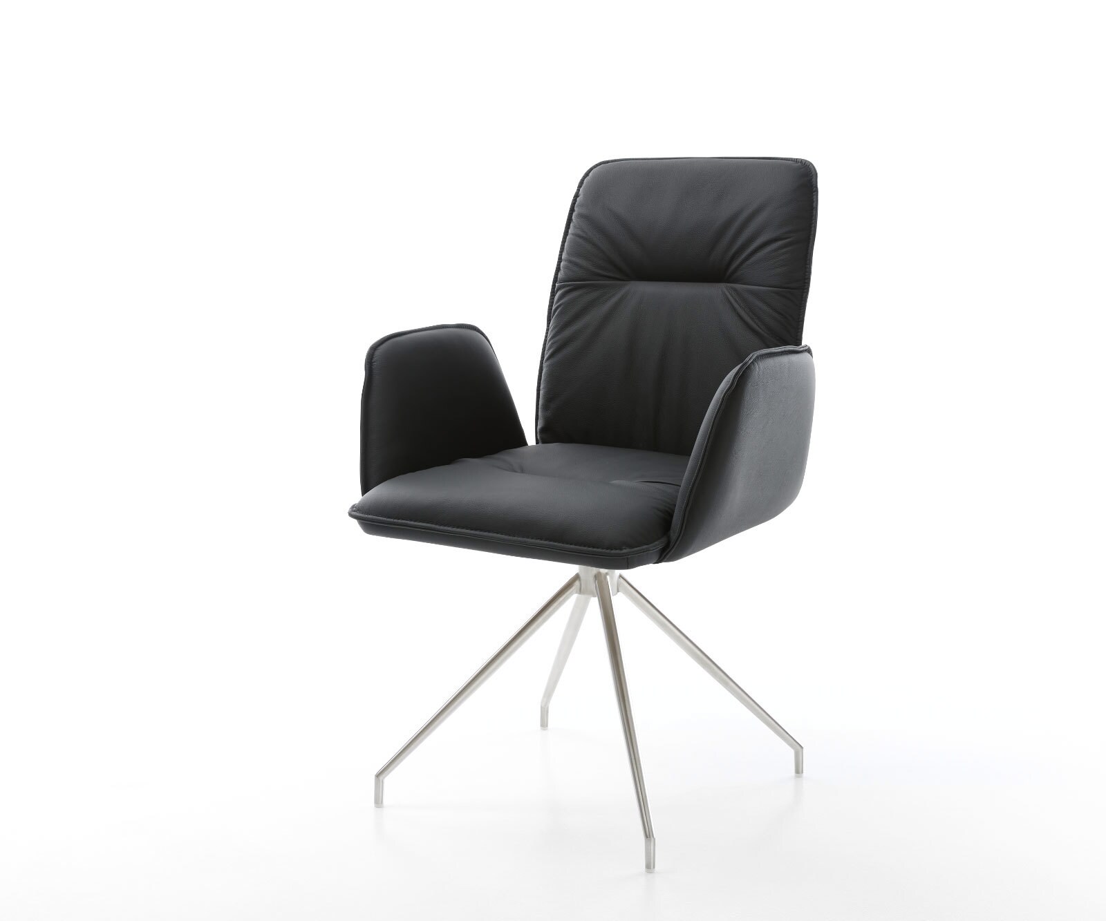 Drehstuhl Vinja-Flex Echt-Leder Schwarz Kreuzgestell konisch Edelstahl 180° drehbar
