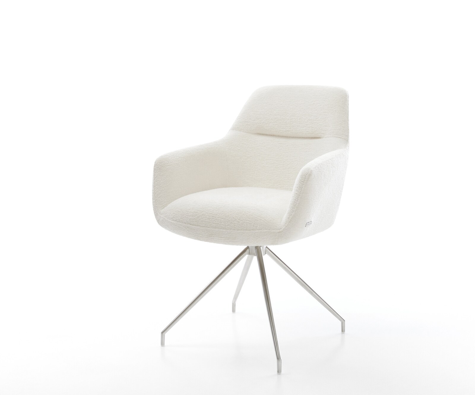 Chaise-de-salle-à-manger Pejo-Flex bouclé doux beige pied croisé conique acier inoxydable resorts ensachés 1