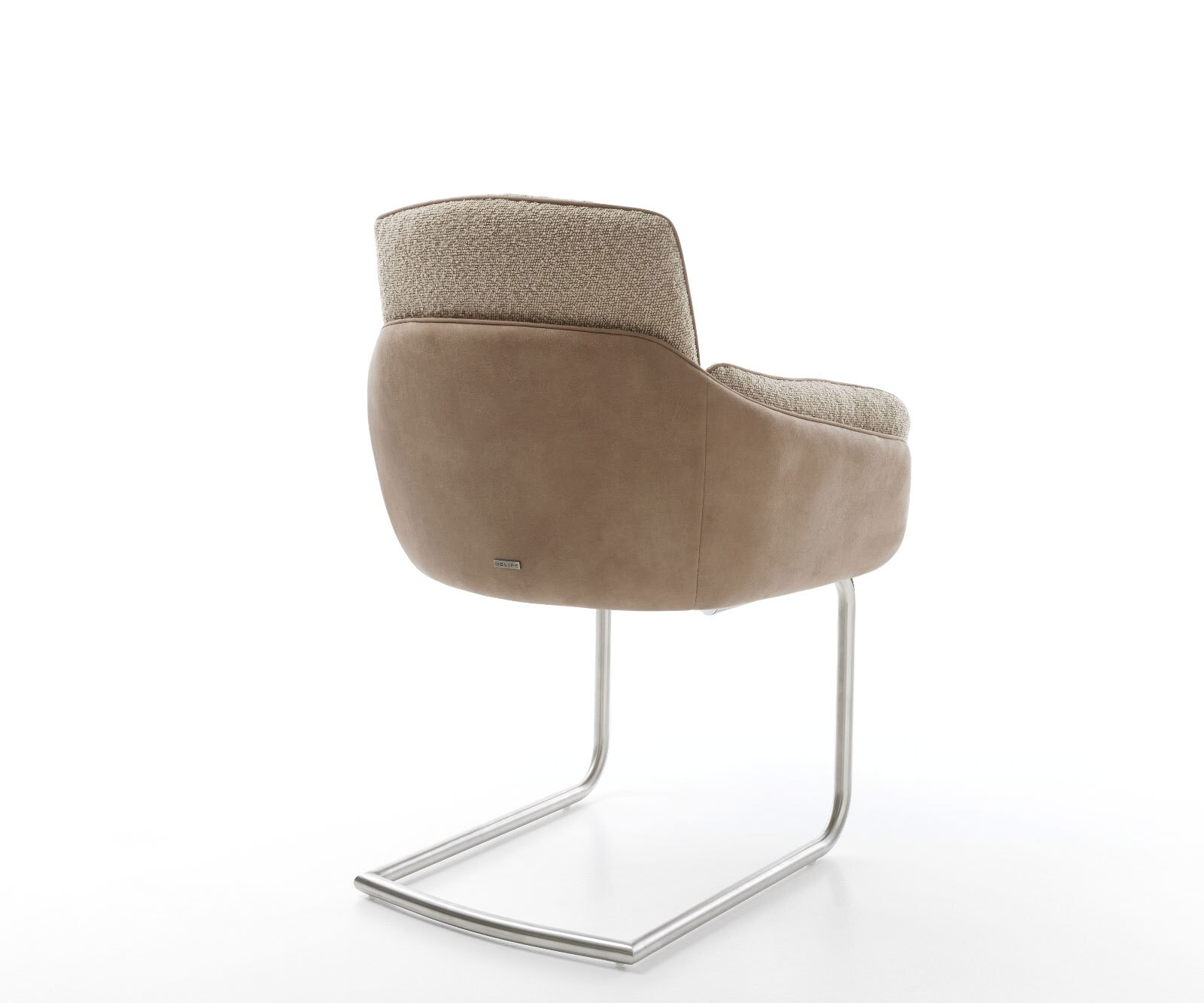 Cantilever Luan-Flex avec accoudoirs tissu mixte couleur boue pied cantilever rond acier inoxydable brossé 3