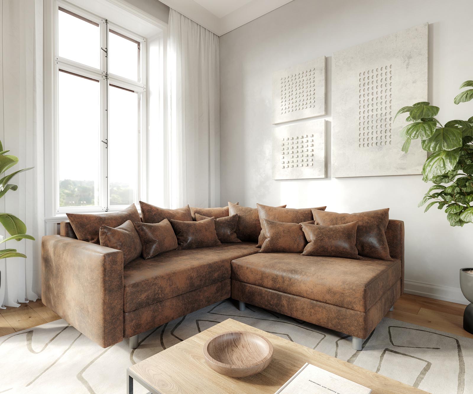 Ecksofa Clovis Braun Antik Optik modular Armlehne Ottomane Links  1 Ecksofa Clovis Braun Antik Optik modular Armlehne Ottomane Links  1