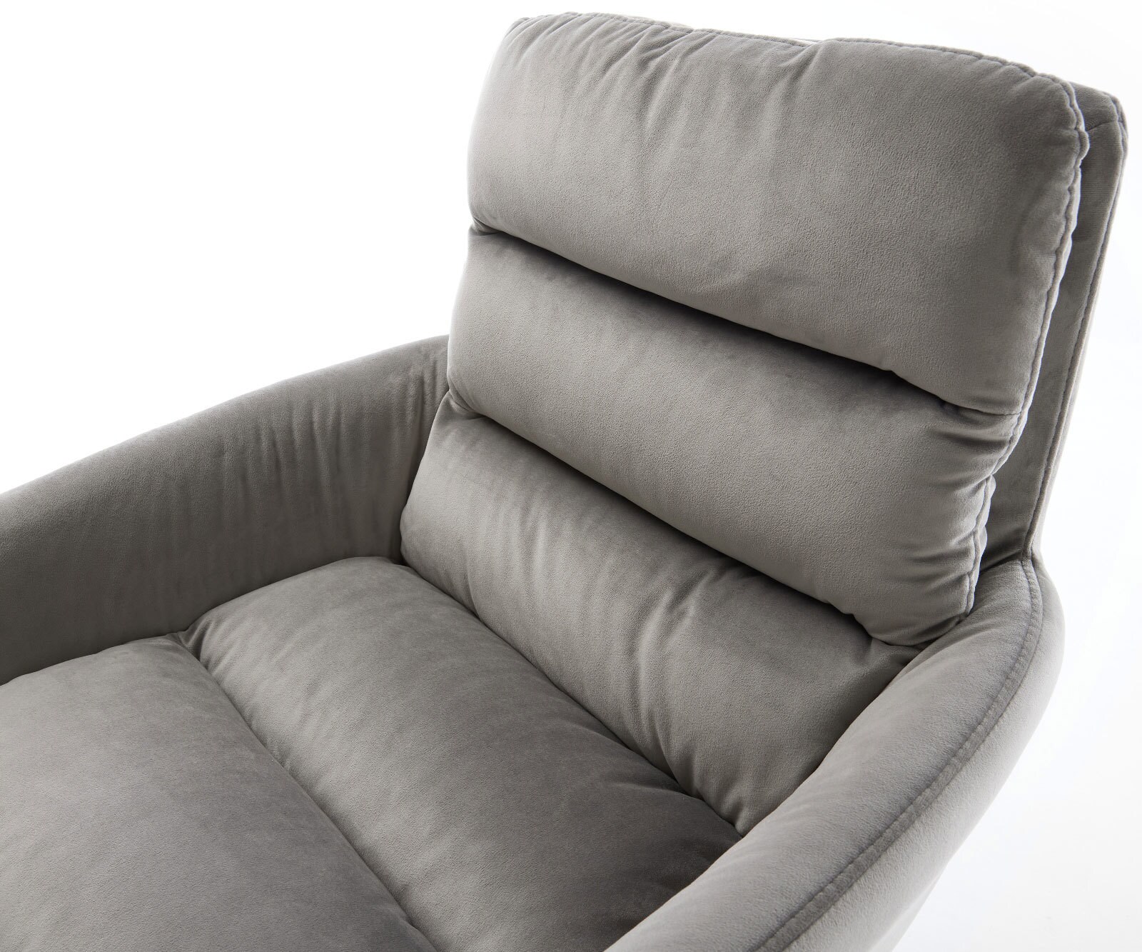 Drehstuhl Abelia-Flex mit Armlehnen Samt Grau Kreuzgestell breit Edelstahl 360° drehbar Wippfunktion 3