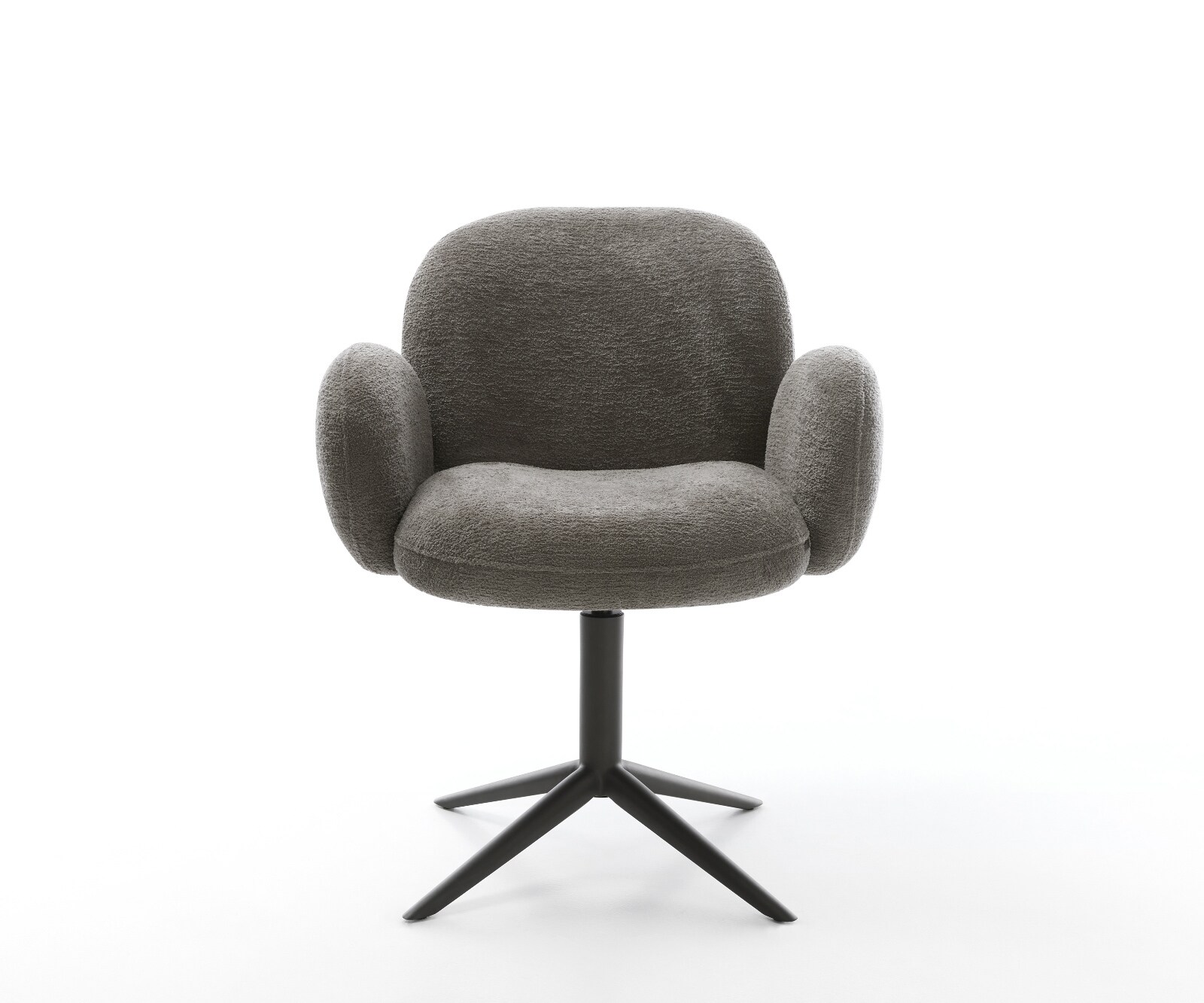 Chaise-pivotante Nube-Flex avec accoudoirs bouclé doux couleur boue pied de chaise 4 branches noir pivotement sur 360° fonction bascule resorts ensachés 1