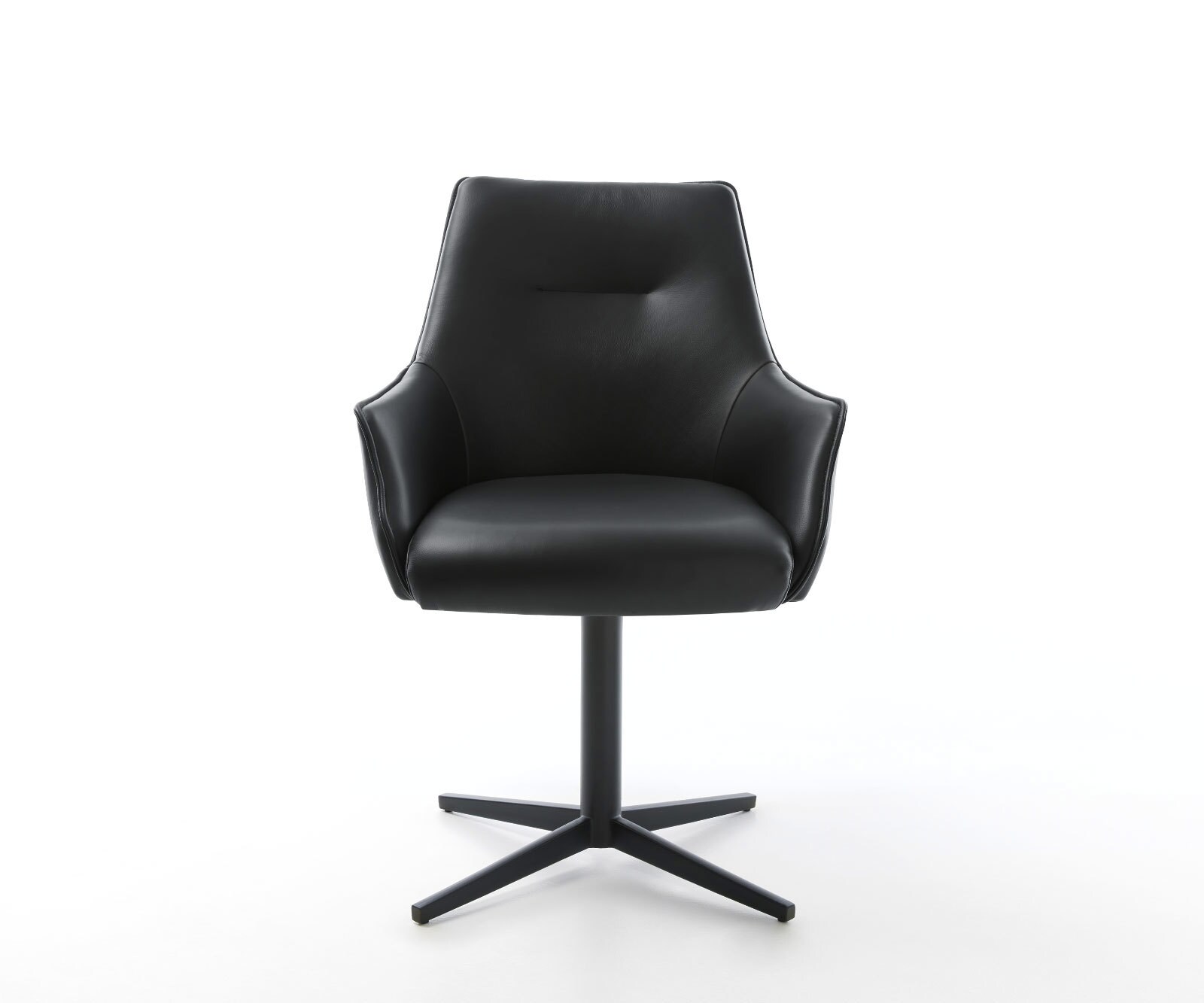 Chaise-pivotante Alja-Flex avec accoudoirs cuir de vache noir pied de chaise 4 branches noir pivotement sur 360° ressorts ensachés 1