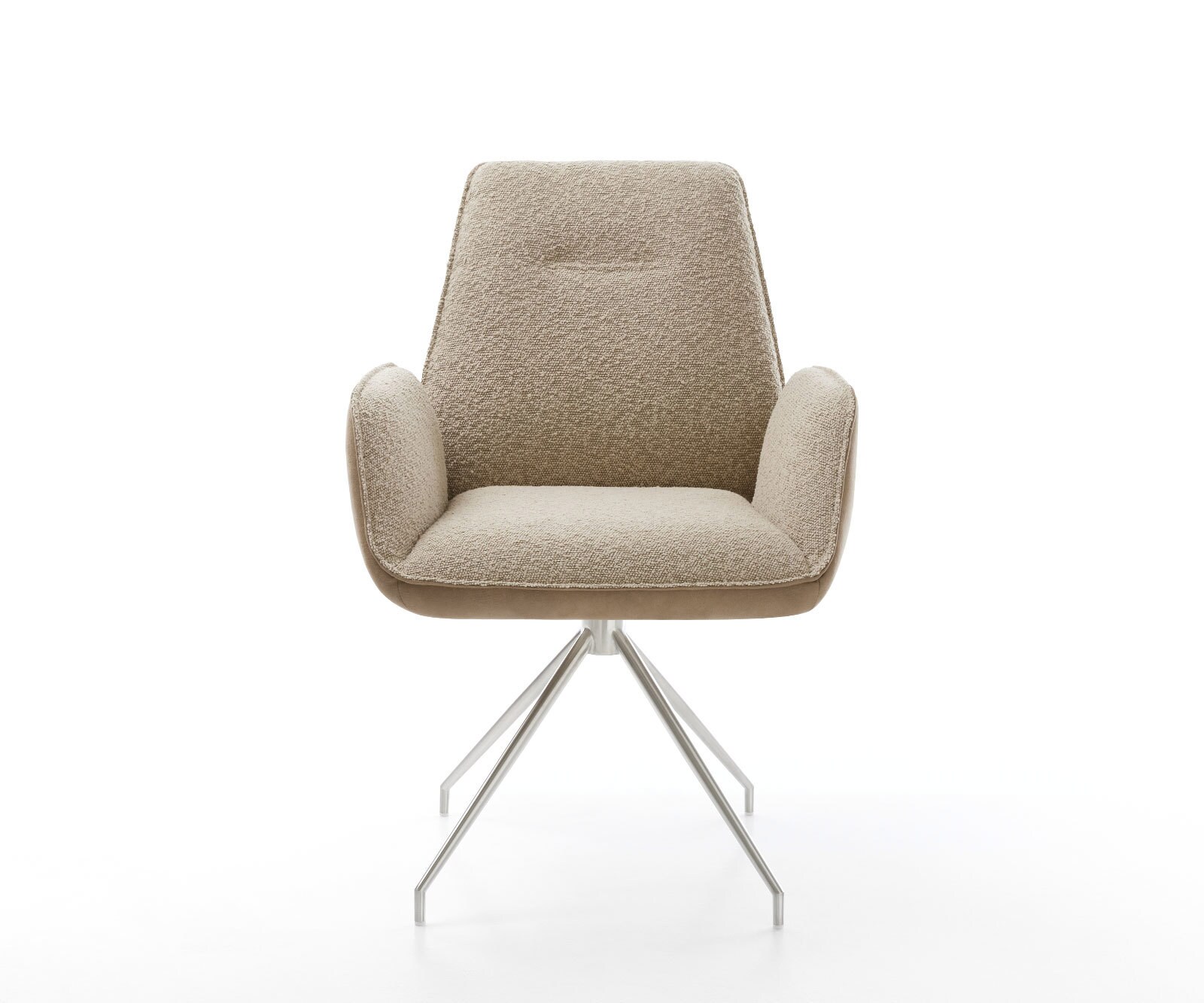 Chaise-pivotante Zoa-Flex tissu mixte couleur boue pied croisé conique acier inoxydable brossé pivotement sur 180° ressorts ensachés 1