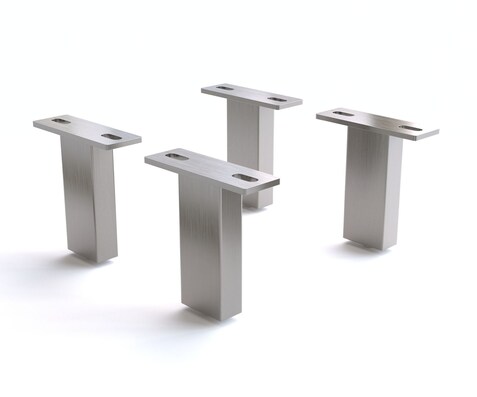 Pied-carré 12,5 cm inox brossé pour tous types de meubles (set de 4)