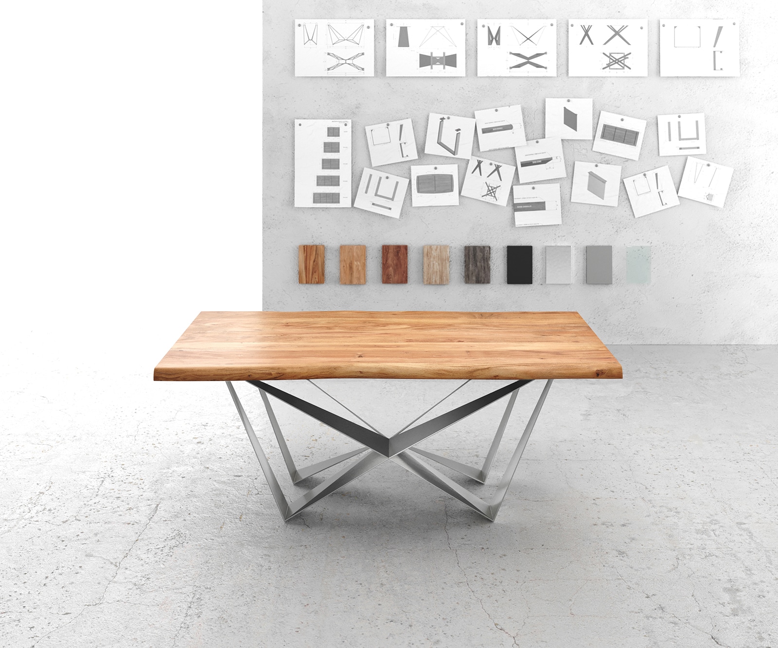 Esstisch Edge 200x100 XL Akazie Natur Spider Flachstahl Edelstahl Live-Edge 1 Esstisch Edge 200x100 XL Akazie Natur Spider Flachstahl Edelstahl Live-Edge 1