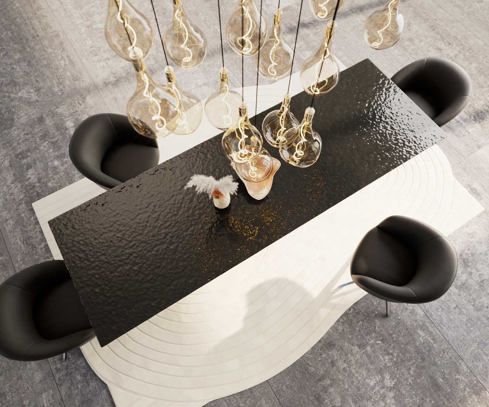 Esstisch Edge 300x100 Reliefglas Rauchschwarz 3D-Design Edelstahl Schräg 4 Esstisch Edge 300x100 Reliefglas Rauchschwarz 3D-Design Edelstahl Schräg 4