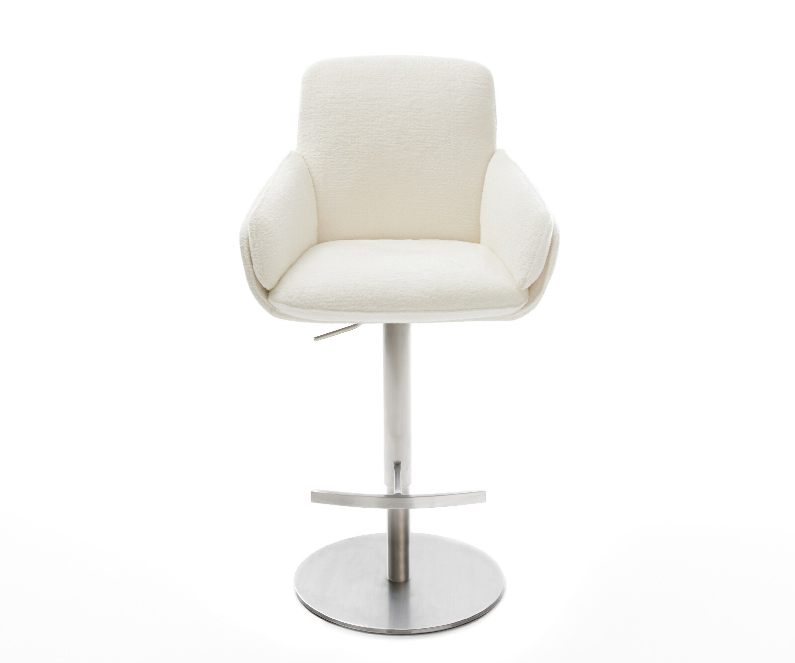Chaise-de-bar Luan-Flex Bouclé doux Beige Pied pivotant réglable en hauteur en acier inoxydable Argent 2