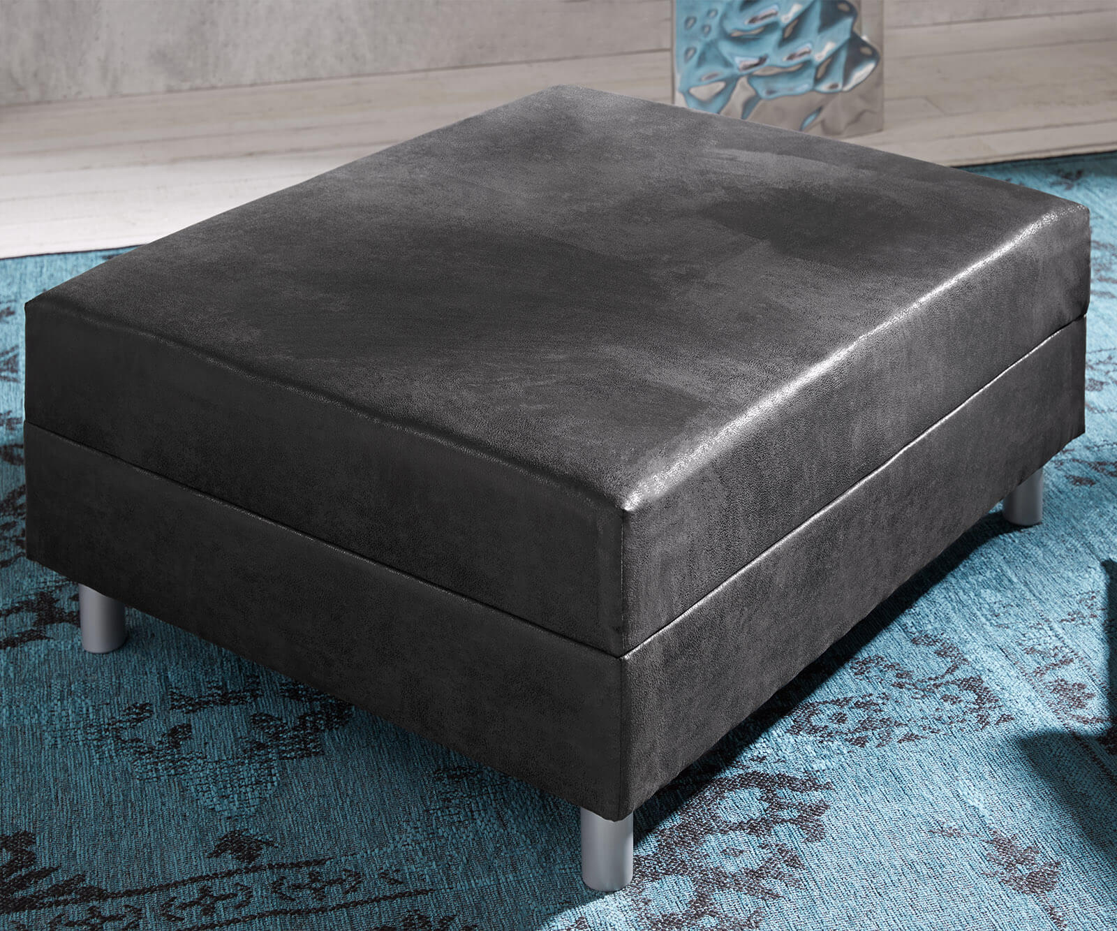 Tabouret Clovis anthracite L98 x P83 module gris micro velours 1