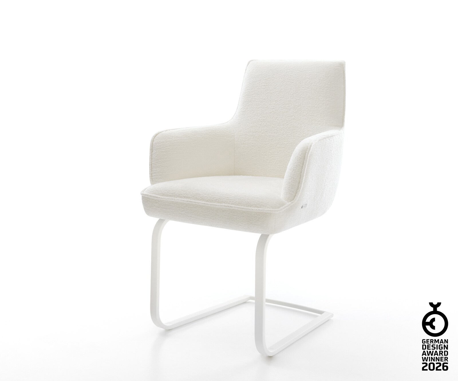 Freischwinger Heira-Flex mit Armlehnen Bouclé Soft Beige Freischwinger flach Weiß Taschenfederkern