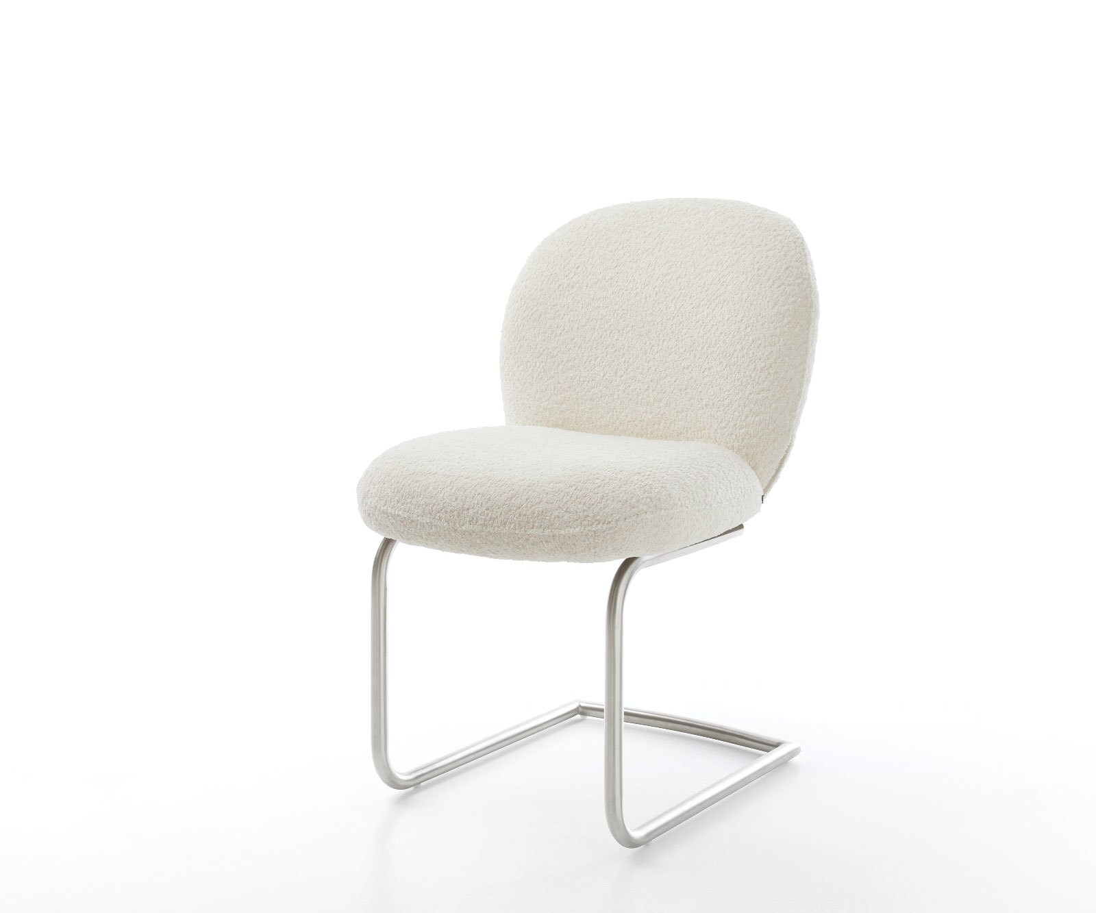 Cantilever Nube-Flex bouclé blanc pied cantilever rond acier inoxydable brossé ressorts ensachés