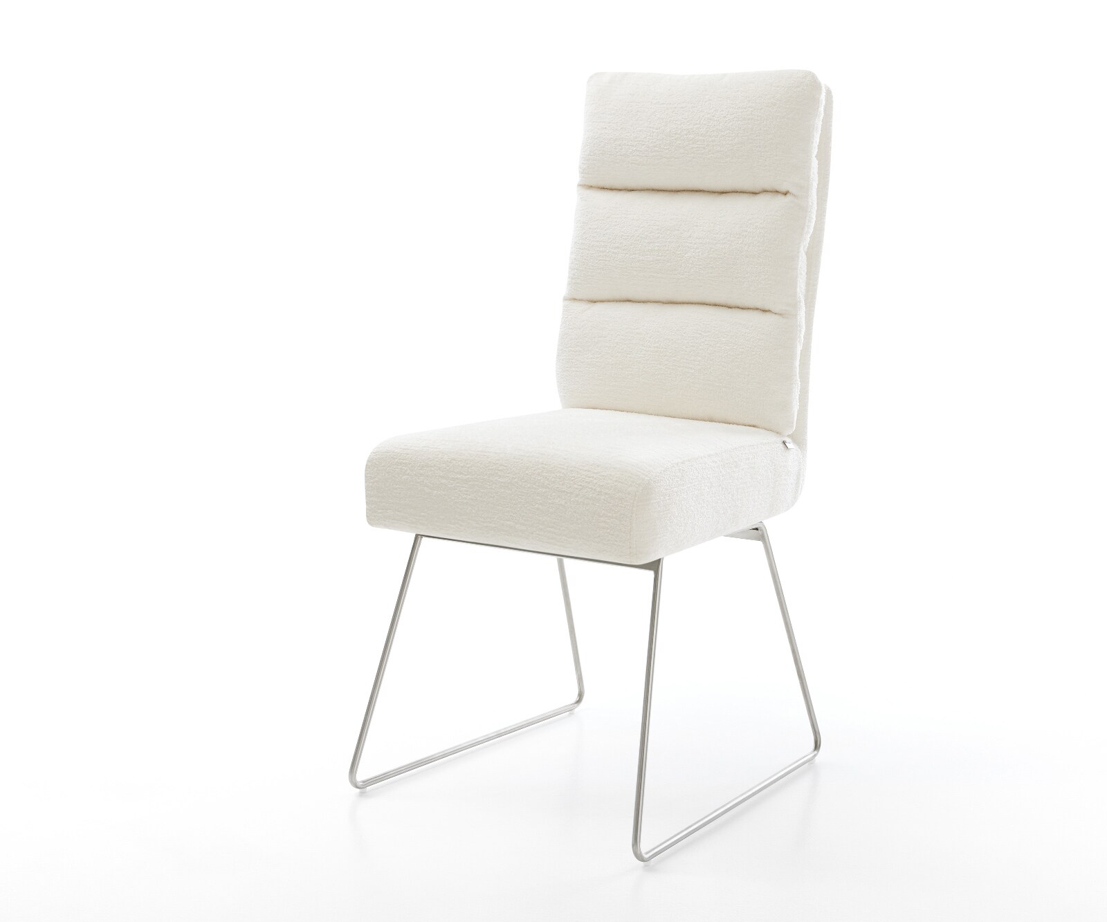 Esszimmerstuhl Pela-Flex Bouclé Soft Beige Kufengestell Edelstahl Taschenfederkern