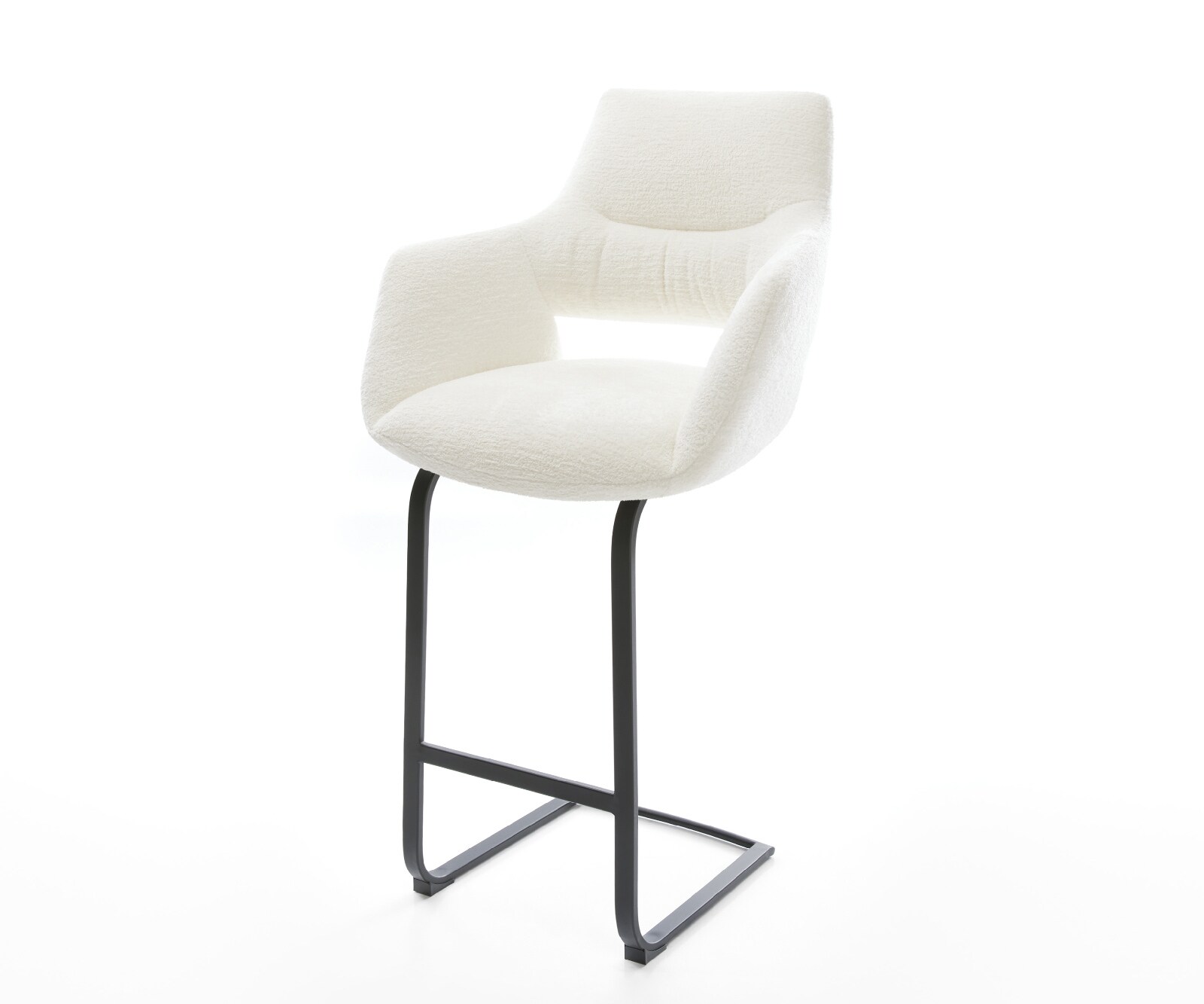 Chaise-de-bar Yago-Flex Bouclé doux Beige Pied cantilever plat noir Noir Ressort ensaché 1