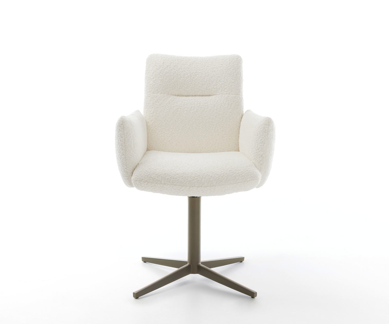 Chaise-pivotante Jova-Flex avec accoudoirs bouclé blanc pied de chaise 4 branches aspect titane pivotement sur 360° ressorts ensachés 2