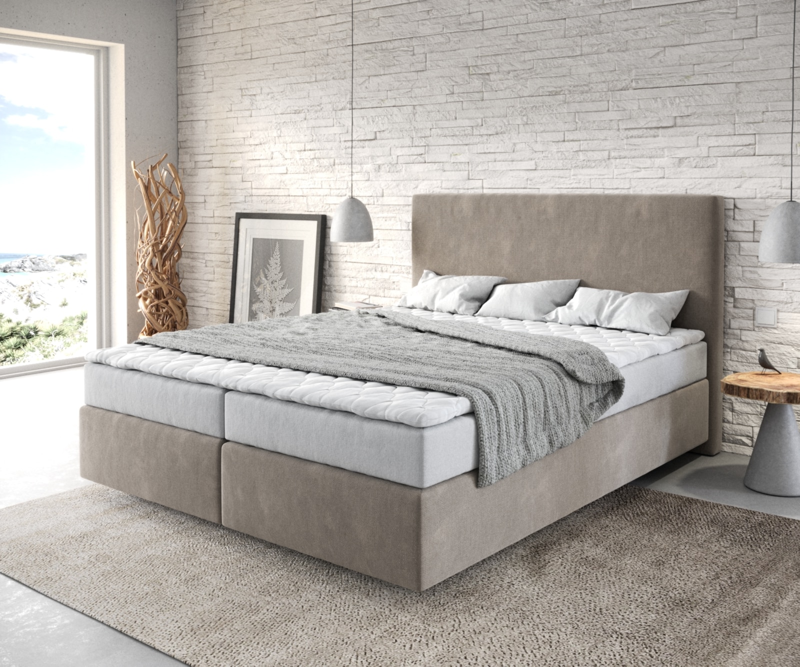 Lit-à-sommier-tapissier Dream-Well 160x200 cm en microfibre beige Lit-à-sommier-tapissier Dream-Well 160x200 cm en microfibre beige