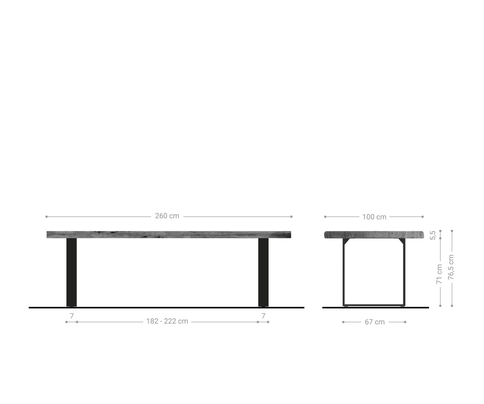 Esstisch Edge 260x100 XL Akazie Platin Kufe Schwarz Live-Edge 7
