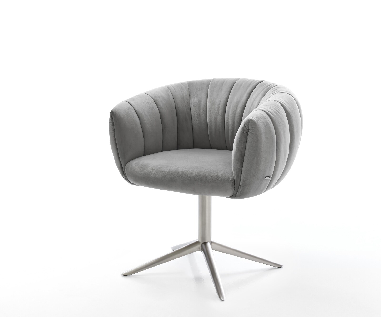 Chaise-pivotante Jada-Flex velours gris pied croisé angulaire acier inoxydable brossé pivotement sur 360° fonction bascule ressorts ensachés 1