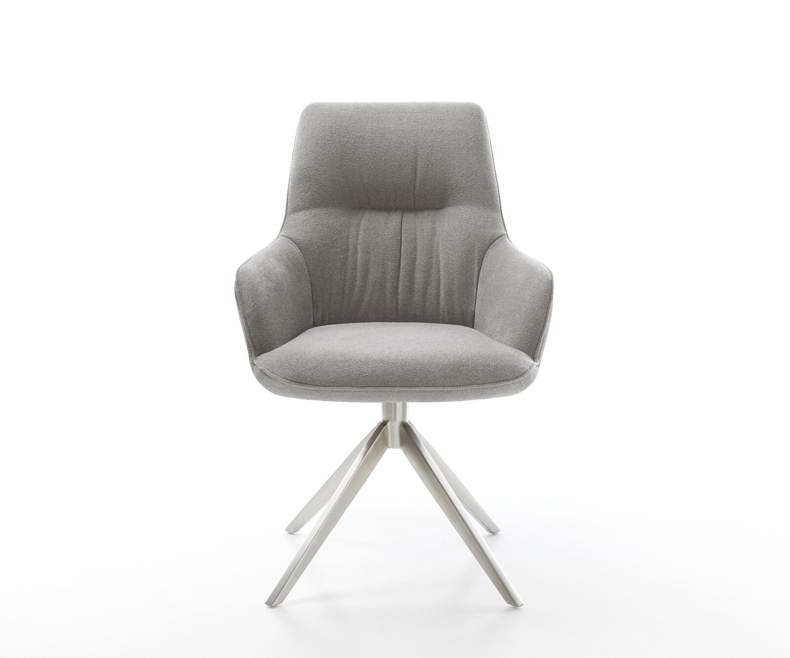 Chaise-pivotante Zelia-Flex avec accoudoirs tissu structuré doux gris pied croisé large acier inoxydable pivotement sur 360° fonction bascule resorts ensachés 1
