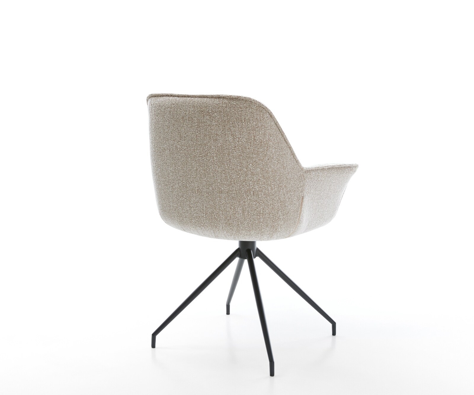 Chaise-de-salle-à-manger Keila-Flex avec accoudoirs tissu tissé doux beige pied croisé conique noir 5