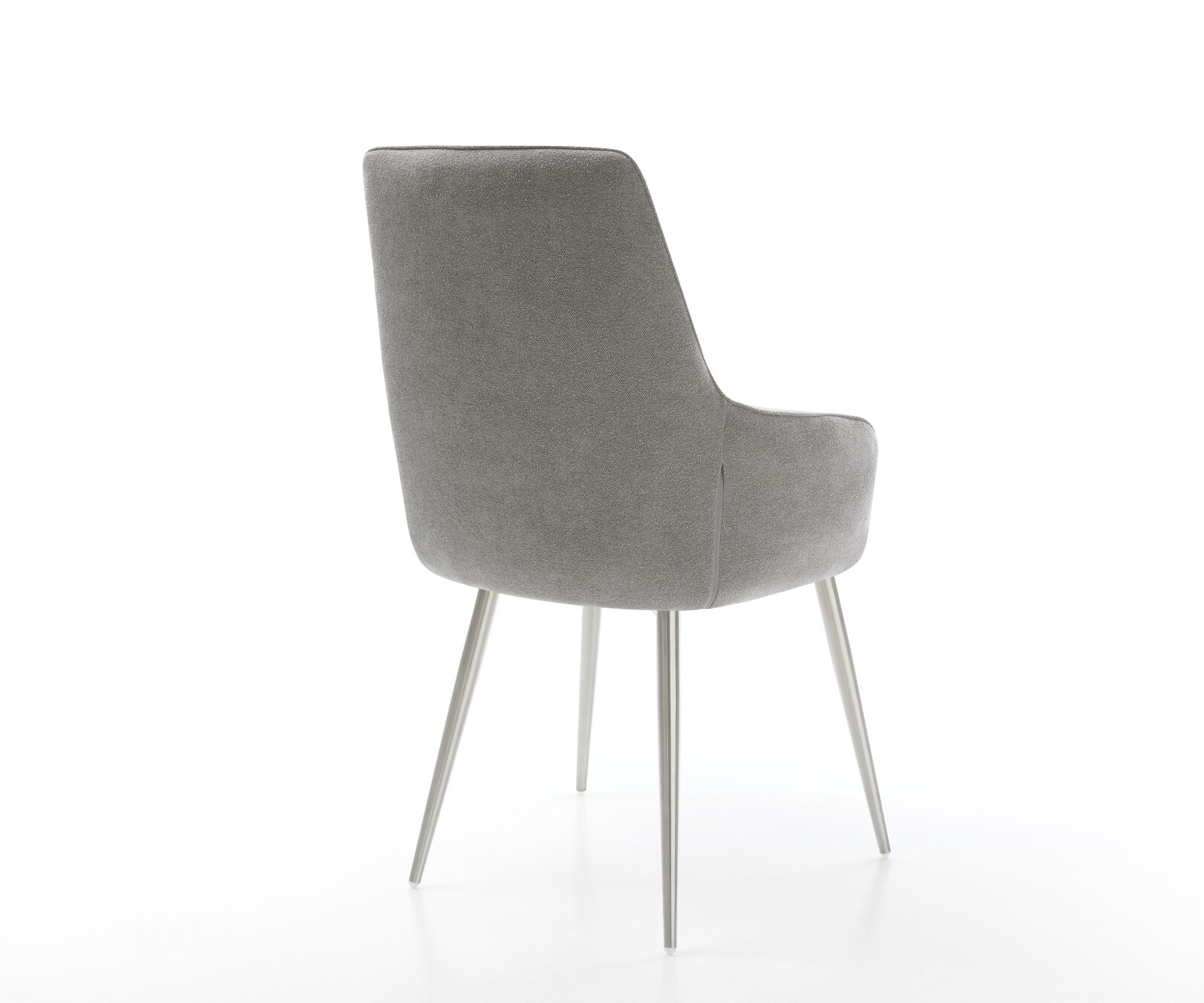 Chaise-de-salle-à-manger Zelia-Flex avec accoudoirs tissu structuré doux gris 4 pieds coniques acier inoxydable resorts ensachés 4