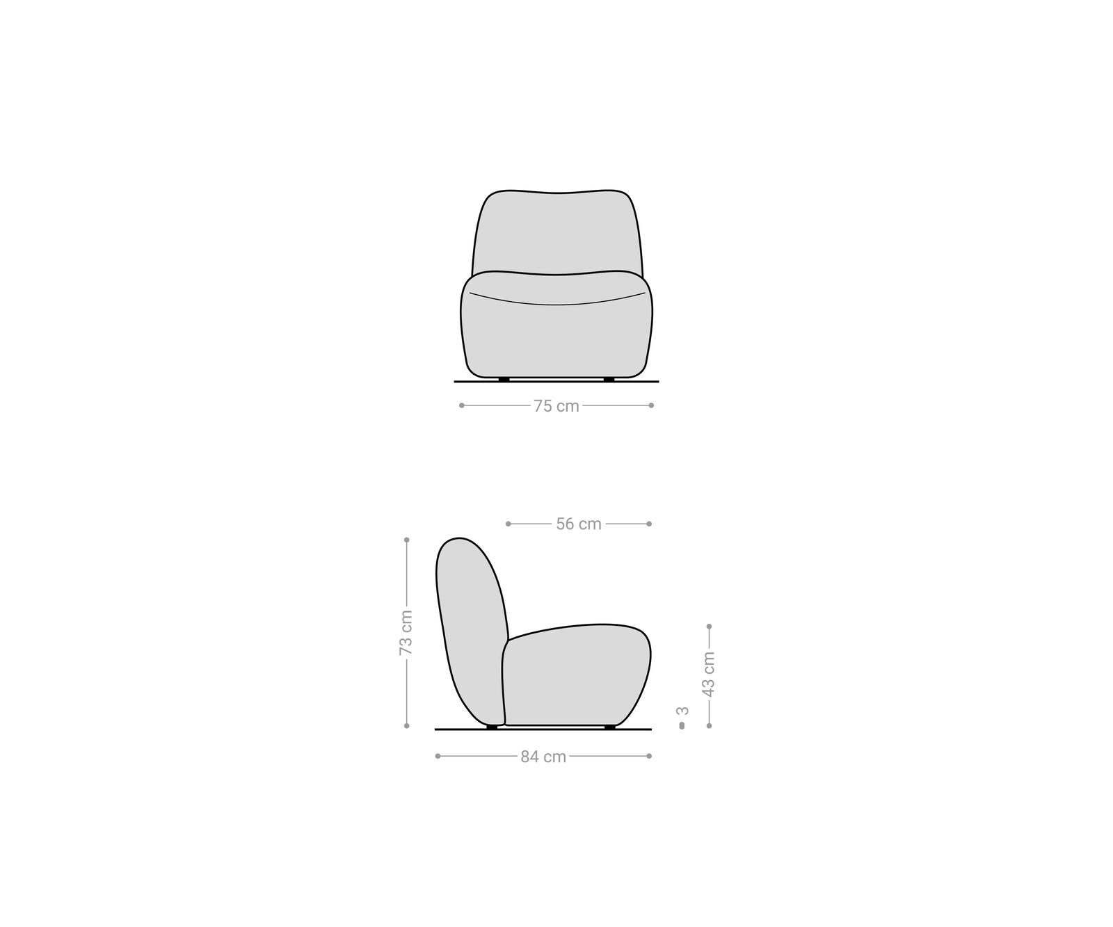 Fauteuil-lounge Zena 75x85 cm microfibre anthracite vintage 6