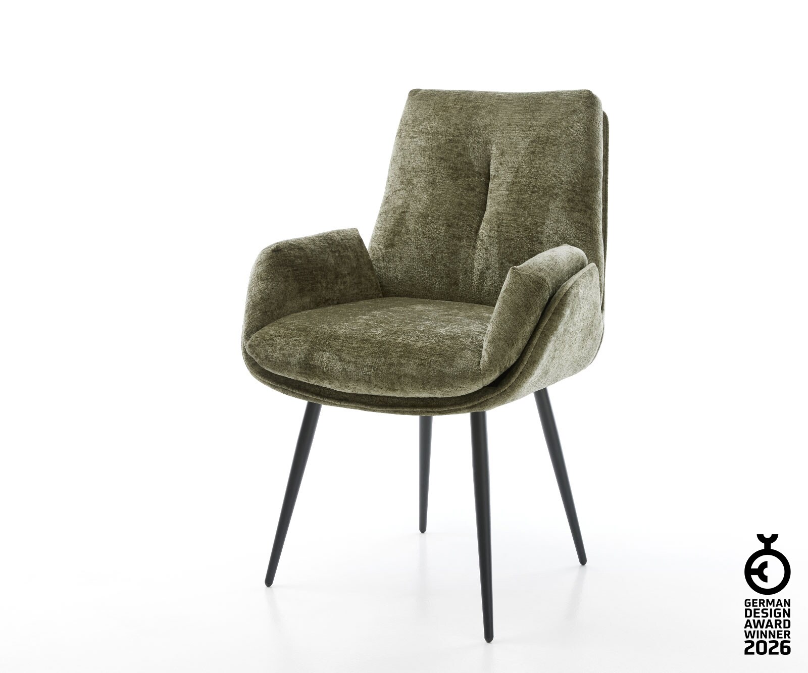 Chaise-de-salle-à-manger Clea-Flex chenille olive 4 pieds coniques noir