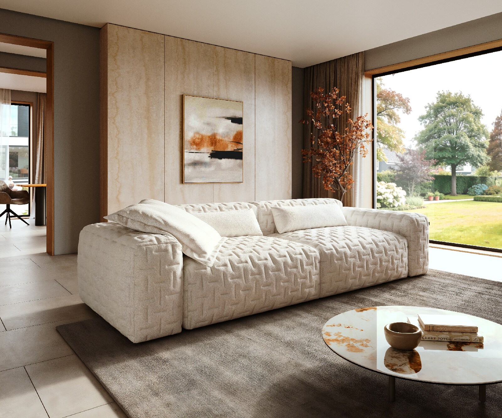 Big-Sofa Freestyle 280x110 cm Bouclé Soft Beige Gesteppt 1